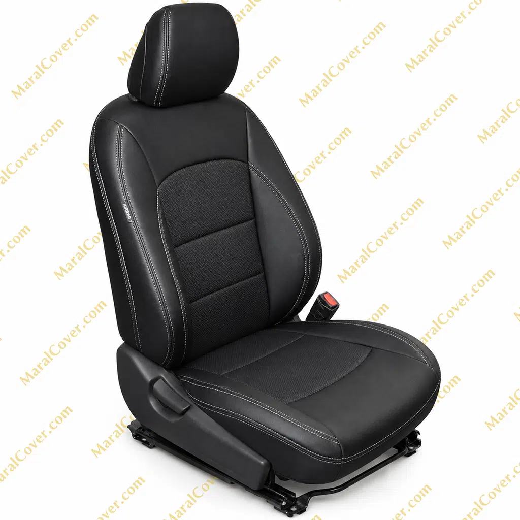Modern Black Car Seat with White Stitching روکش کونا چرم مارال مدل پرایم کد 3011 - تصویر 1
